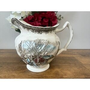 Vintage Johnson Bros Friendly Village Pitcher England Winter Scene Transferware